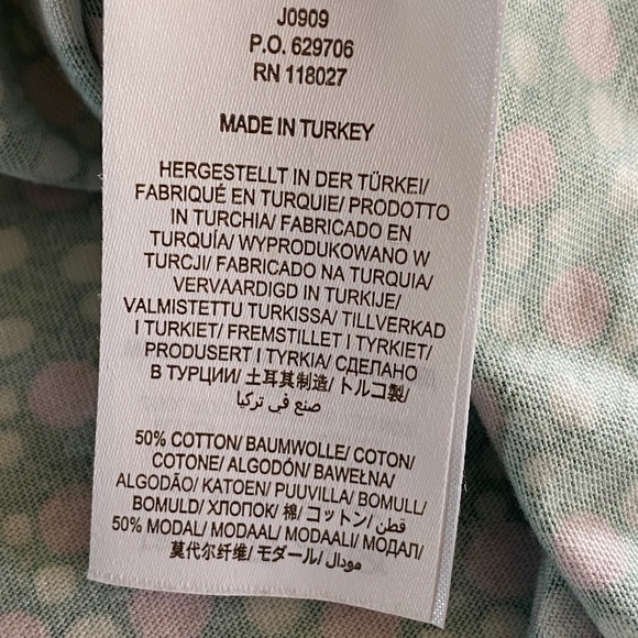 Boden Women's Short-Sleeved Top US Size 10 Green Pink White Smocked Cuffs - Picture 6 of 6